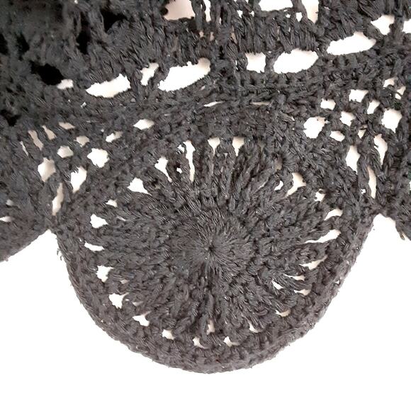 Vintage 80s Crochet Cardigan Black Bohemian Duster Knit Vest Lagenlook Festival - Picture 8 of 12